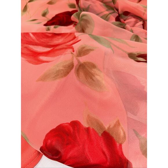 Vintage Y2K Coral Red Rose Holiday Party Dress Chiffon Maxi Slip Dress 90s - Picture 13 of 14